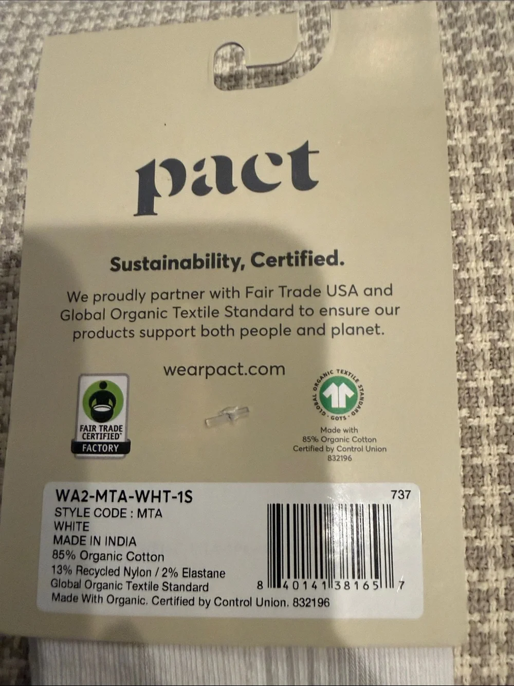 Pact Men's Organic Blend-3-Pack Socks - White Ankle & Green with Rust Stripes